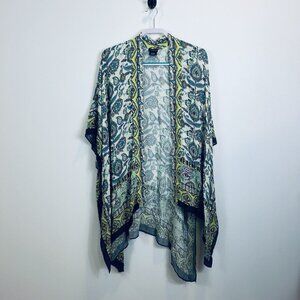 Womens Vismaya One Size Printed Kimono Rayon Flowy Boho Blue Green